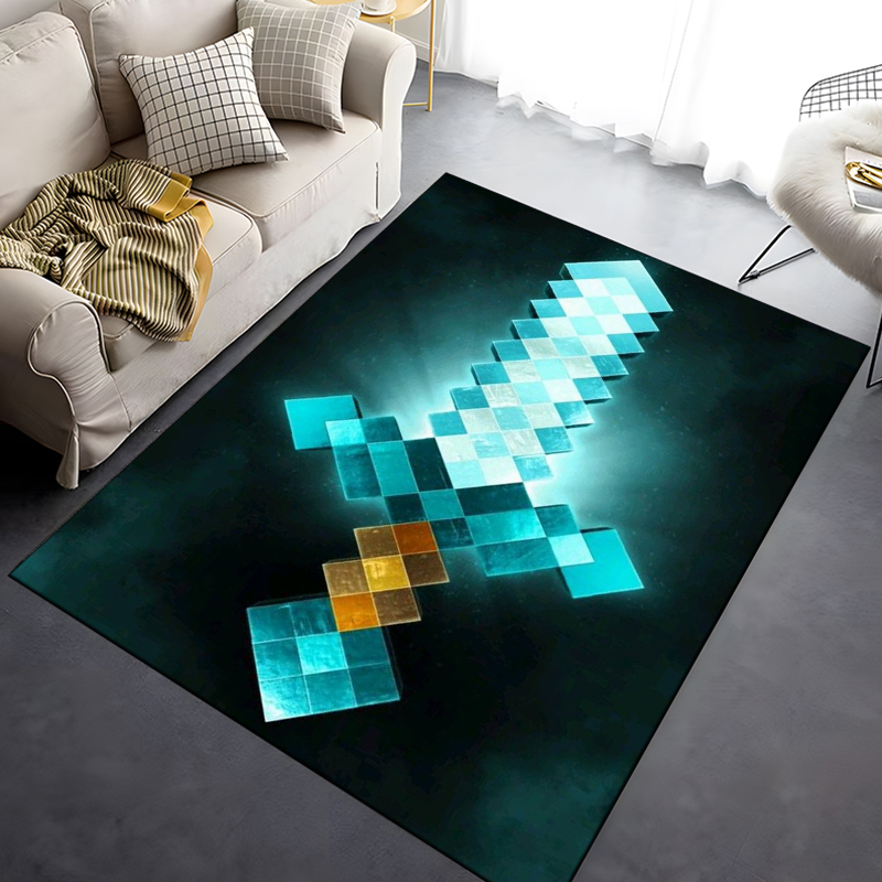 1PC Interesting Pixelated Sword Print Carpet Modern Home Decor Area Rug for Bedroom Living Room Bedside Sofa Floor Mat Nice Gift