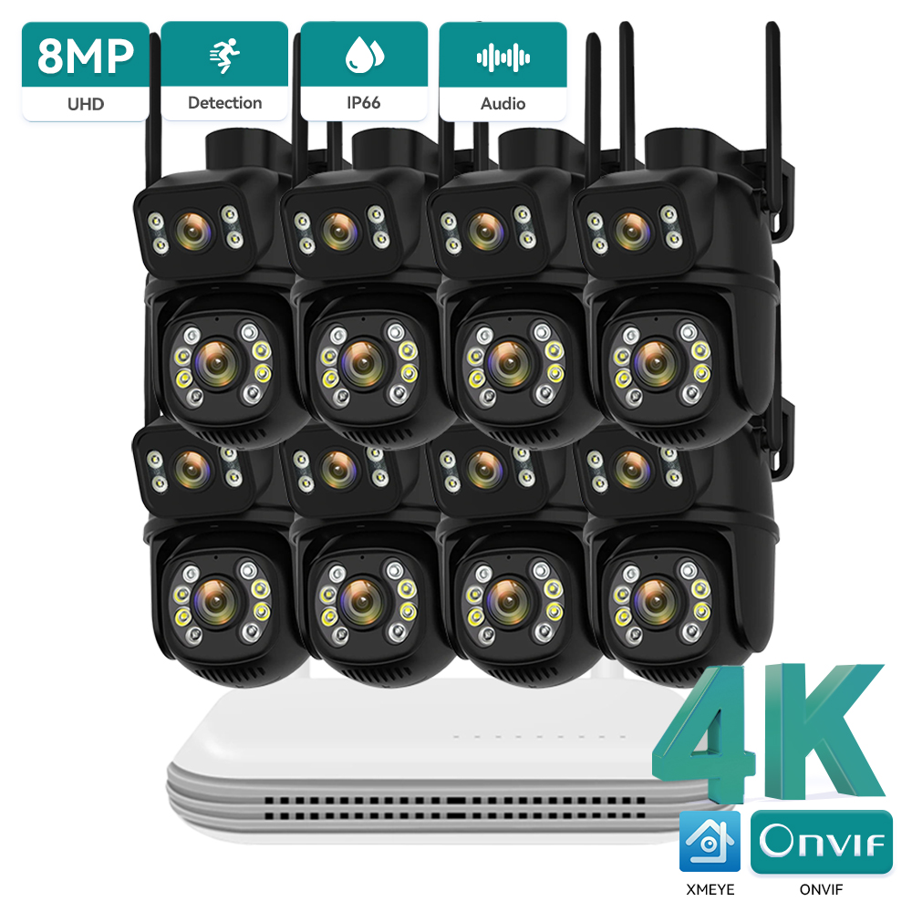 Hamrol ワイヤレス CCTV カメラシステム 8CH NVR 8MP PTZ デュアルレンズセキュリティカメラキット屋外ナイトビジョン ICSEE APP スマートホーム