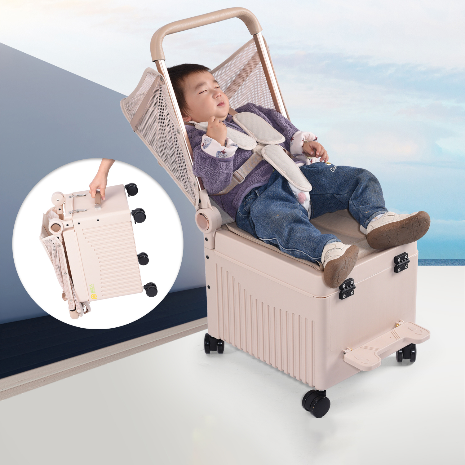 新しい子供用荷物コンバーチブルおすわりベビー旅行スーツケース 20 インチ機内持ち込みトロリー ワンボタン折りたたみハンドバッグ付き