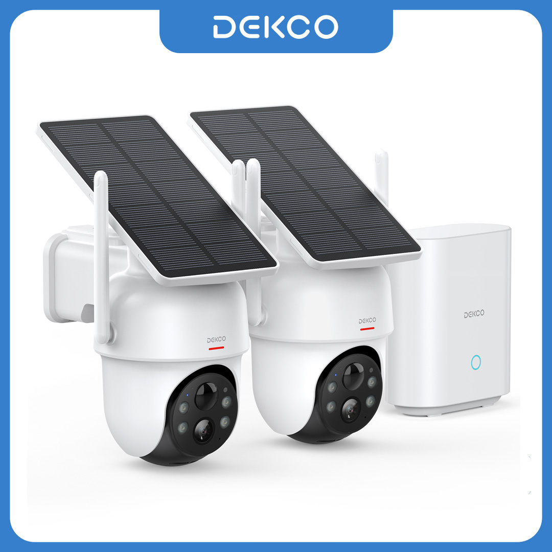 Dekco 3MP ソーラーカメラシステム 2 カムキットワイヤレスカムシステム監視 Wifi PTZ カメラセットホームハブサポート付きアレックス