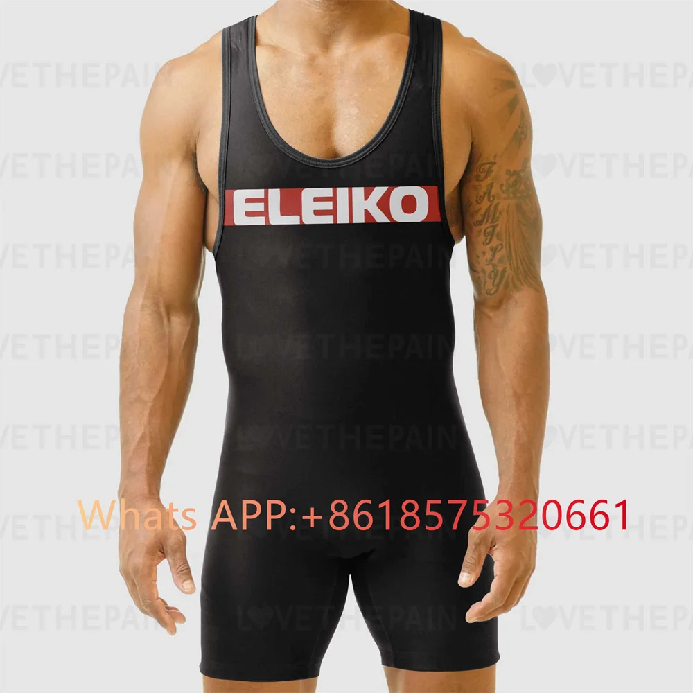 ELEIKO メンズレスリングシングレットスーツアイアン新ジムボディスーツノースリーブトライアスロン重量挙げレオタードパワーリフティングフィットネスウェア