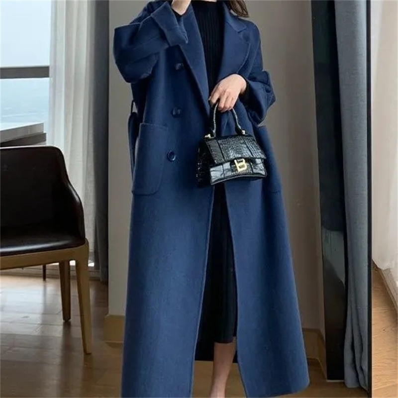 女性のコート冬の韓国のファッションロングコート肥厚ウール冬コート女性のための黒のコート原宿