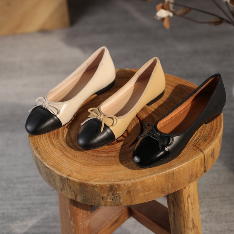 高級ブランドデザイン 100% 本革ラウンドトゥ弓バレエフラットシューズ女性カジュアルシューズ Zapatos Mujer