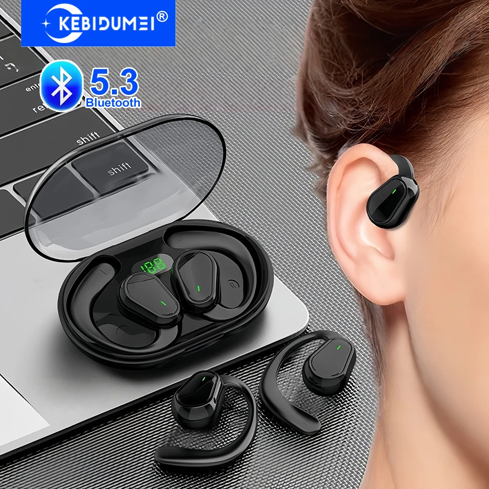 Bluetooth 5.3 ヘッドフォン耳フックイヤホンワイヤレスイヤホン HiFi ステレオ防水ヘッドセットノイズリダクションイヤホン電話用
