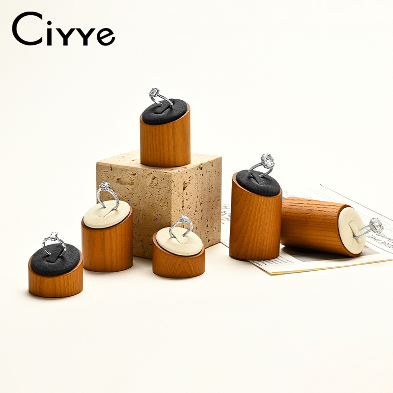 Ciyye 無垢材ジュエリースタンド リングスタンド リングベース ジュエリースタンド ジュエリー収納スタンド ジュエリーディスプレイプロップの3点セット