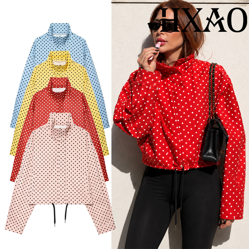 HXAO 2026 Woman Bomber Jacket Cropped Polka Dot Jackets Demi-Season Zip Up Windbreaker Jacket Outerwear Long Sleeve Tops