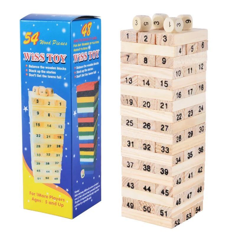 54 個小型木製ビルディングブロック子供スタッキングゲームおもちゃ子供のモンテッソーリ教育玩具