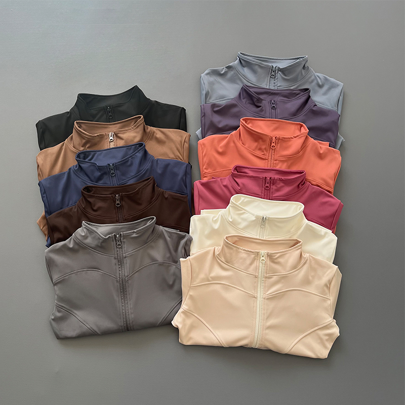 女性用 ワークアウト ジャケット ストレッチ フィット ジップ フロント 長袖 ランニング ヨガ 痩身 ウエストを締める スタンドカラー 速乾性 Sportswe