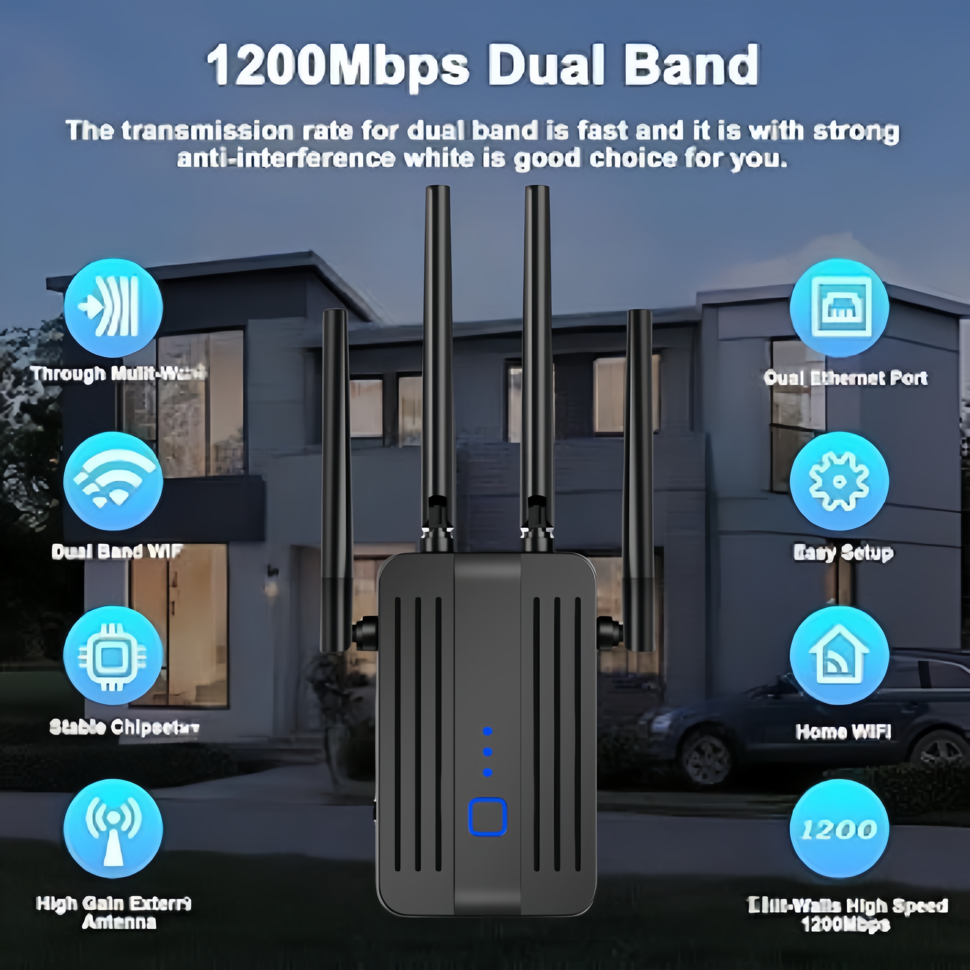 1200Mbps WiFiリピーターデュアルバンド信号エクステンダー2.4G/5GHz Wi-Fi 802.11acギガビットアンプルーター長距離信号ブースター