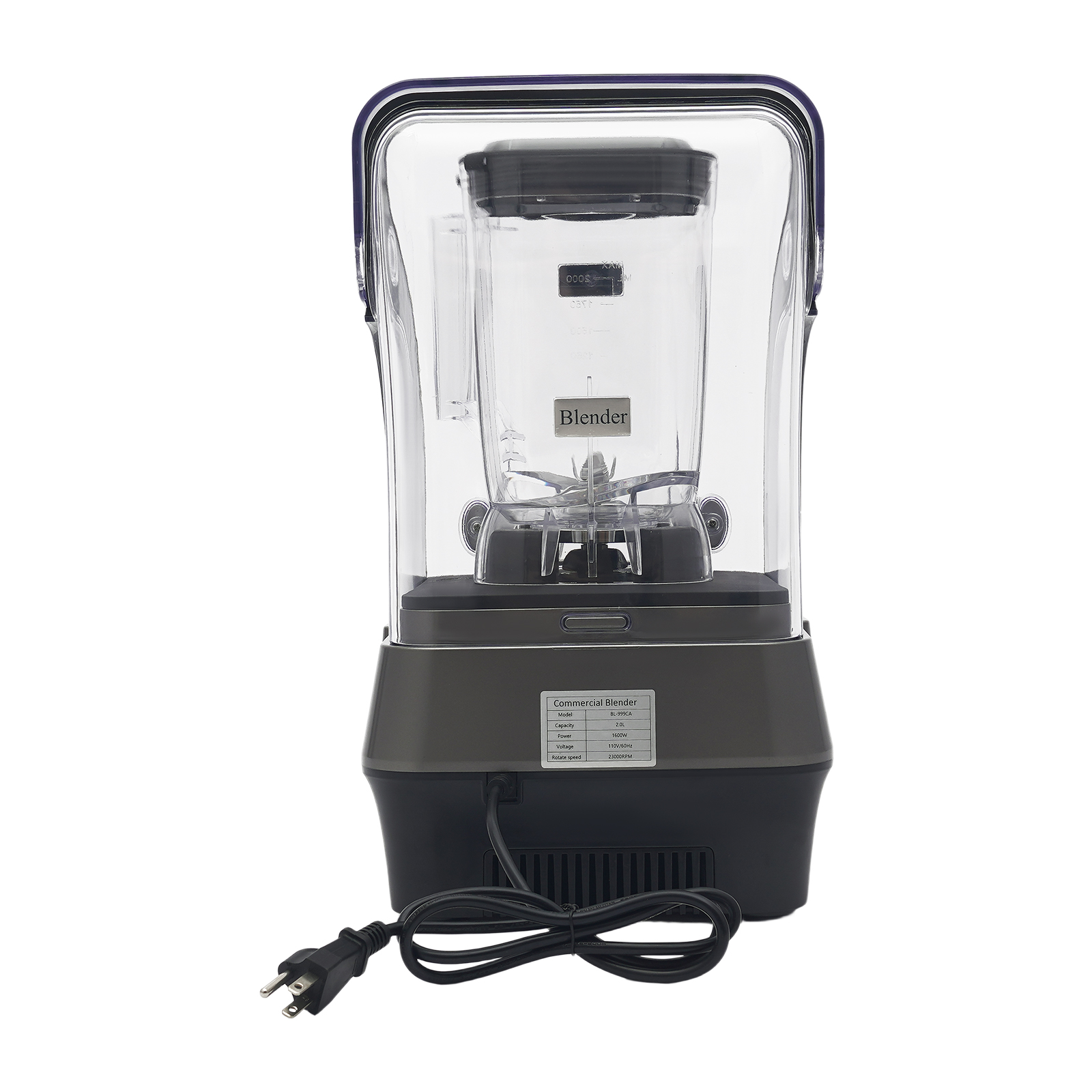 110V 1600W 高速商業ブレンダー サウンドエンクロージャ付き 9 調整可能な速度設定 6 つのステンレス鋼ブレード 2L 食品グレード PC ジャーカウンタートップ家庭用および C 用多機能ブレンダー