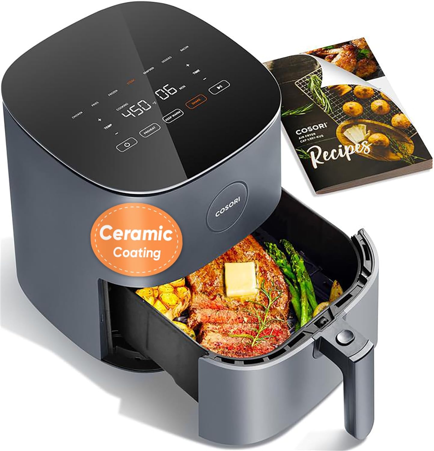エアフライヤー プロ、コンパクト 5QT、セラミックコーティング、7 プリセット予熱付き