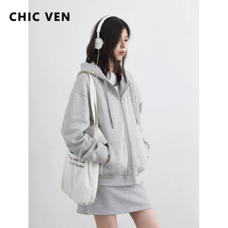 シック VEN 韓国女性スウェットルーズカジュアル新フード付き女性トップ巾着レディースジャケットフリースプルオーバー秋冬 2025