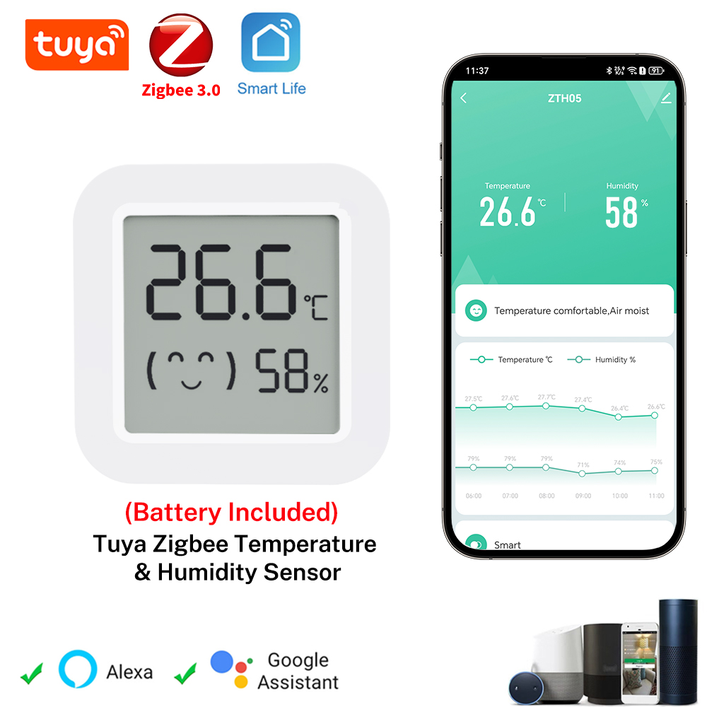 Tuya ZigBee 温度湿度センサー、スマートホームミニ LCD 湿度計、Alexa Yandex SmartLife と連携、ペット