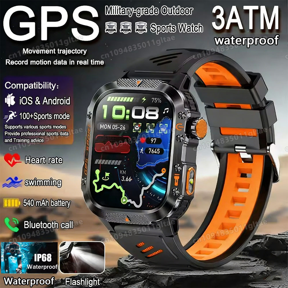 2026 新しい軍事グレードのスマートウォッチメンズ GPS 懐中電灯 3ATM 防水時計 Bluetooth コール 100 スポーツ アウトドア スマートウォッチ Pk Hw12
