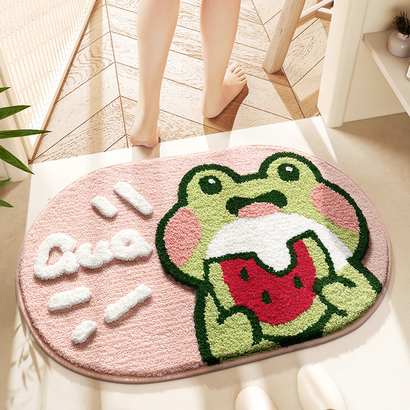 40*60 センチメートルバスマットかわいいピンク漫画カエル浴室カーペット浴槽入口防水滑り止め足マットトイレシャワー敷物