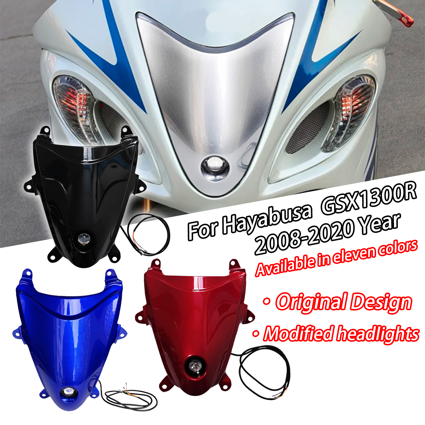 スズキ隼 gen2 GSX1300R GSXR1300 gen2 2008-2020 オートバイ改造部品フロントヘッドライトアセンブリヘッドランプコンポーネ