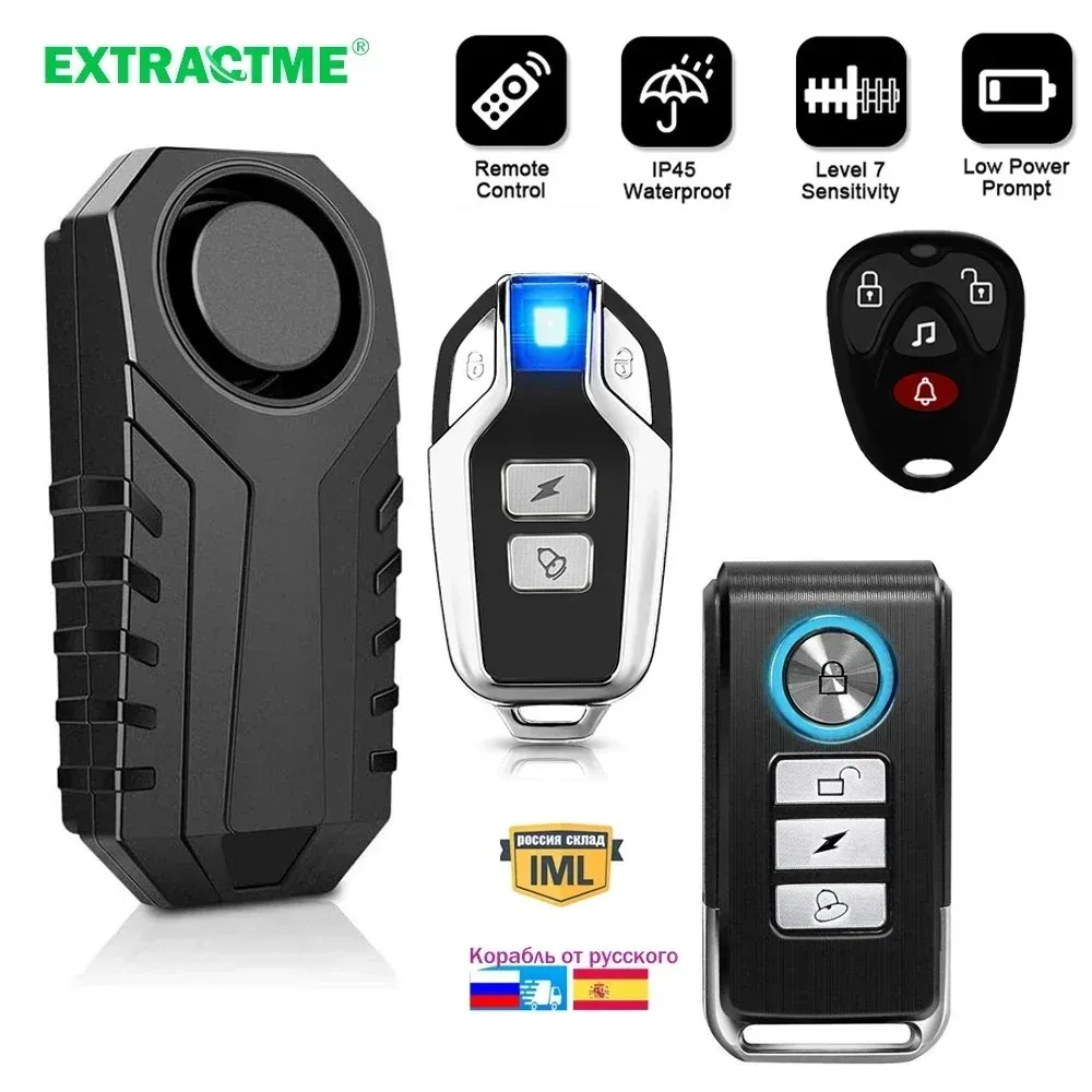 Extractme ワイヤレスオートバイ振動警報 IP55 防水自転車警報リモコン盗難防止バイク検出器警報システム