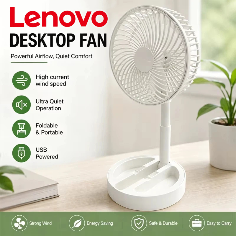 Lenovo USB ダイレクト デスクトップ ファン プレミアム エアフロー ポータブル クール モダン リビング ファン プレミアム サイレント ファン 寮のオフィスに最適