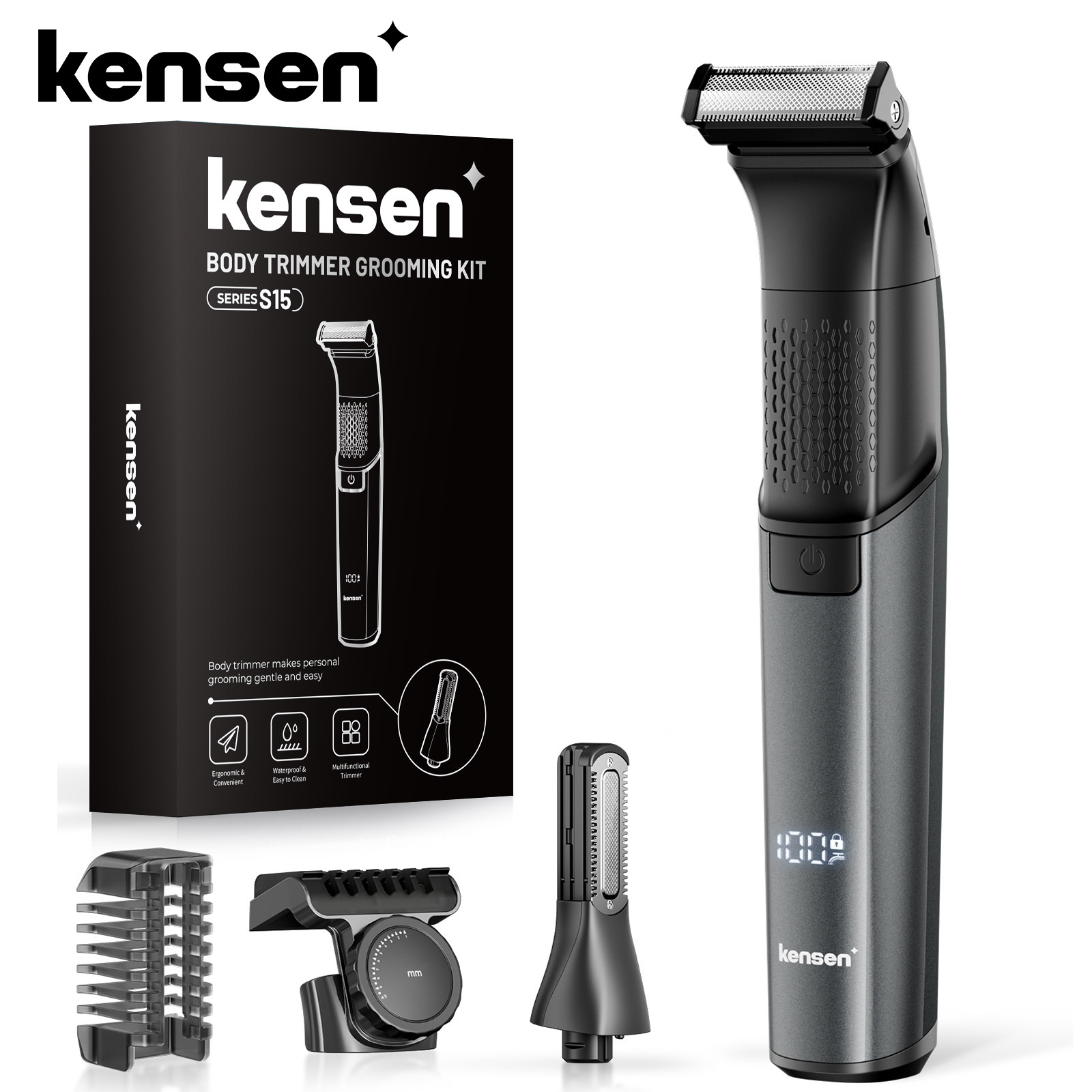 KENSEN S15 電気トリマー男性用両面刃 IPX6 防水体毛かみそりひげトリマー 2 で 1 トリマー理容室