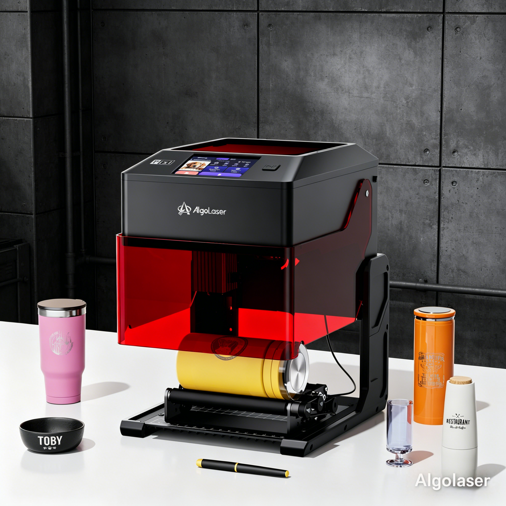 Algolaser PIXI Mini Portable Laser Engraver 3/5/10W 3.5"Touch Screen Business Engraving Machine Painted Dog Tag Paper Leather