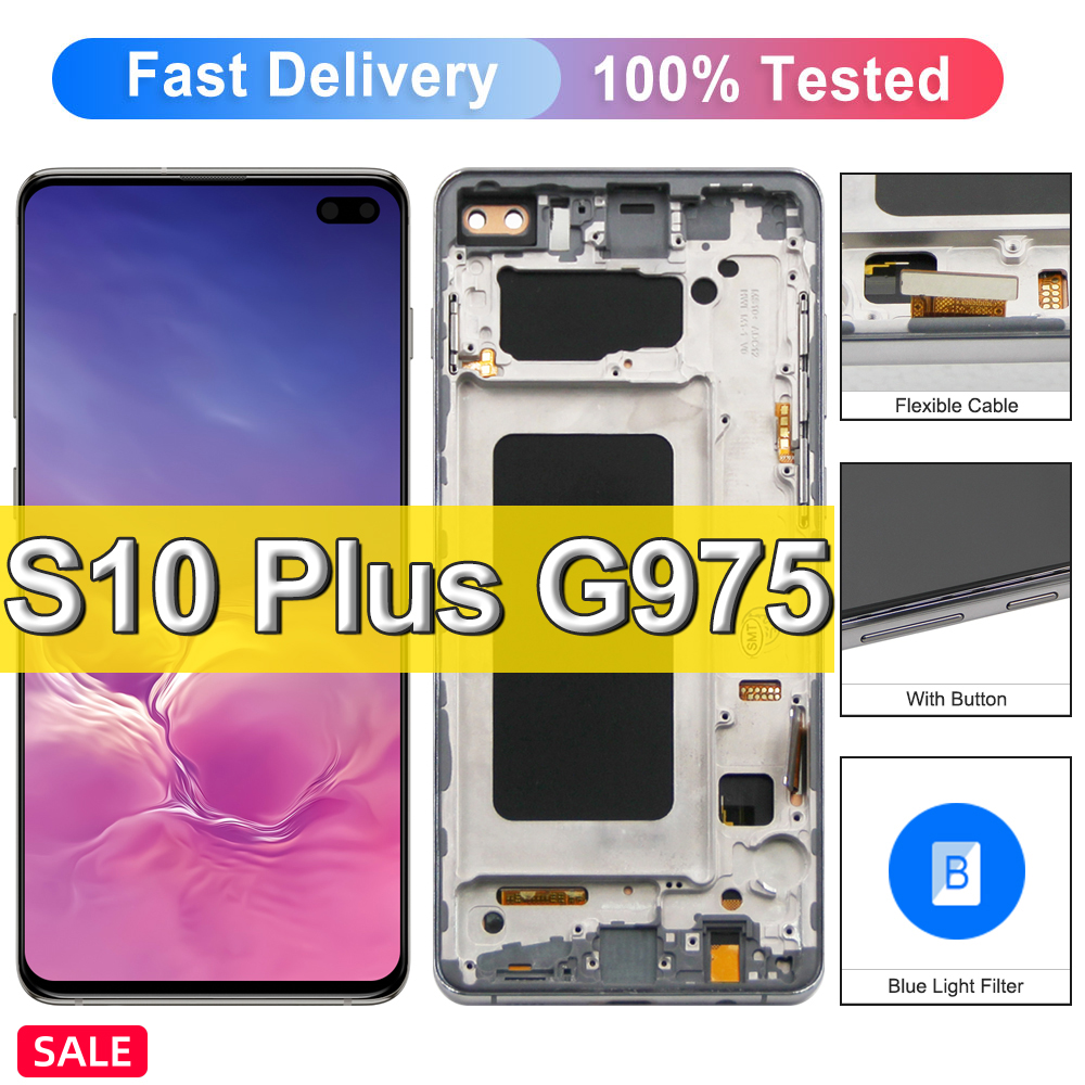 TFT S10 Plus スクリーン交換用、Samsung Galaxy S10 Plus LCD ディスプレイ G975F G975U タッチデジタイザー Samsung S10 フレーム付き