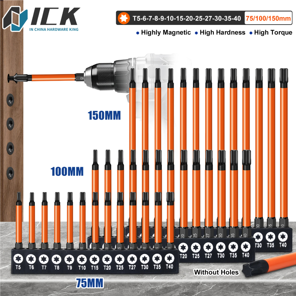 トルクスドライバービットセット個別ビット T5-T40 75/100/150 ミリメートル長さ強磁性高硬度 S2 合金鋼 1/4 六角シャンク