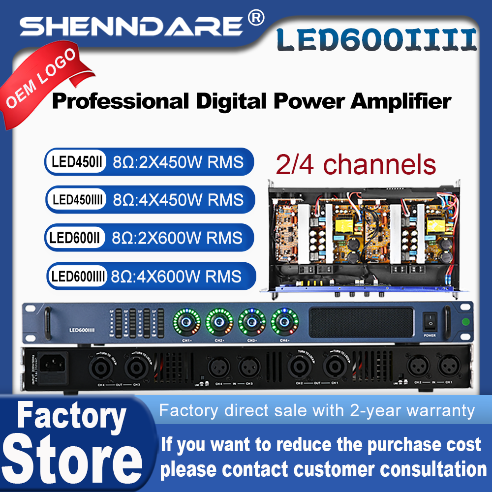 SenMicre LED450 4X450W 8Ohm プロフェッショナルデジタルパワーアンプ 4 チャンネルサウンドアンプ DJ サブウーファーアンプ 4X1200W 4Ohm クラス D