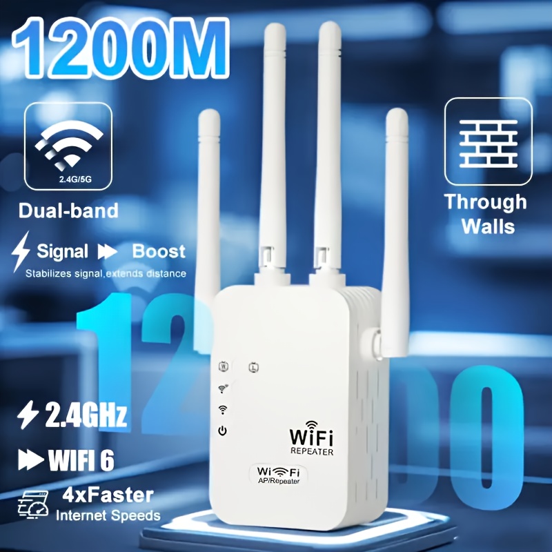 2.4GHz WiFi レンジエクステンダー 2 イーサネットポート 外部アンテナ 360° フルカバレッジ シグナルブースター ワンキーセットアップ ホームオフィス用