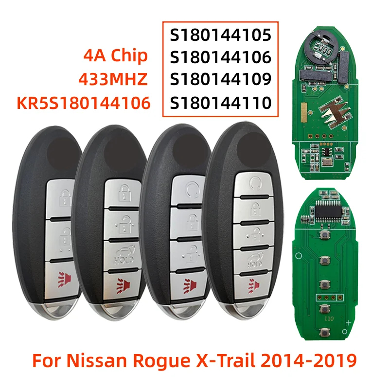 KR5S180144106 日産ローグエクストレイル 2014-2021 スマートカードキー 4AChip 433MHz S180144105 S180144106 S180144109 S180144110