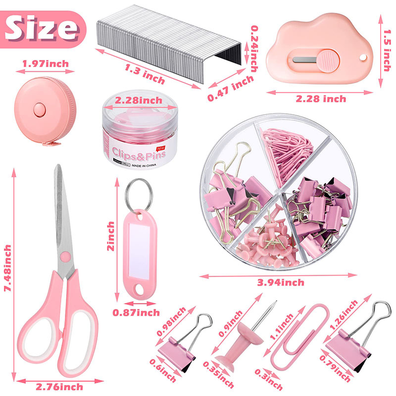 Bview Art 10 Piece Pink Tape Remover Dispenser Paper Clips Scissors Desk Accessory Kit for Office Desk Accessories
