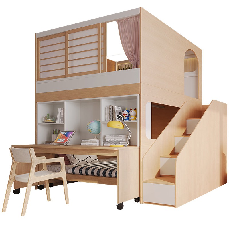 #Kids Loft Bed With Desk And Pull Out Trundle Space Saving High Low Sleeper Twin Bed Frame Bunk Bed With Storage For Small Room