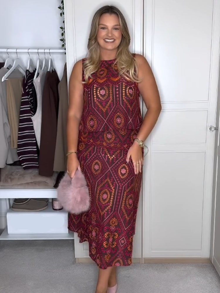 HH 2026 Women Elegant Skirt Suit Embroidery Hollow O-Neck Sleeveless Tops+Chic High Waist Zipper Pleated Midi Skirt Mujer