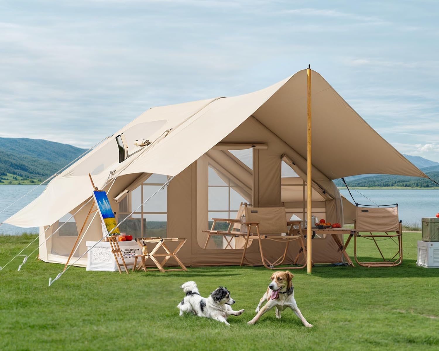 Inflatable Camping Tent with Pump & Awning, 8-14 Person Air Tents for Camping Adult, Large Waterproof Oxford Family, Customized