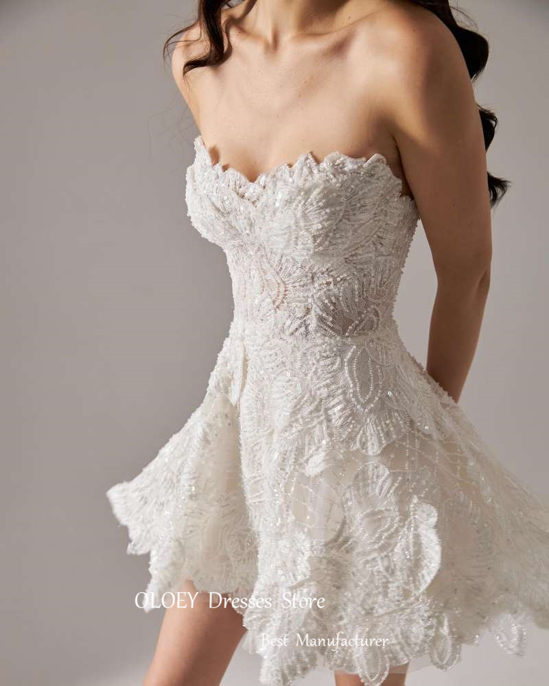OLOEY 絶妙なミニレースショートウェディングドレスブライダルドレスカスタマイズ恋人高級繊細な女性 Vestido デ noiva ローブ