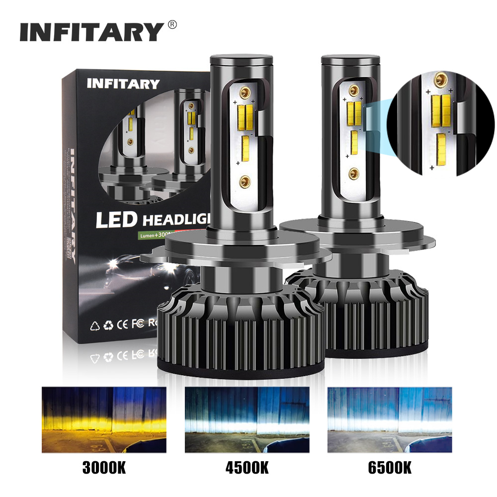 Infitary 車のヘッドライト電球 H4 H7 Led 20000LM H1 H3 H11 H13 880 9005 9006 HB4 3 色変更 3000K 4500K 6500K オートフォグランプ