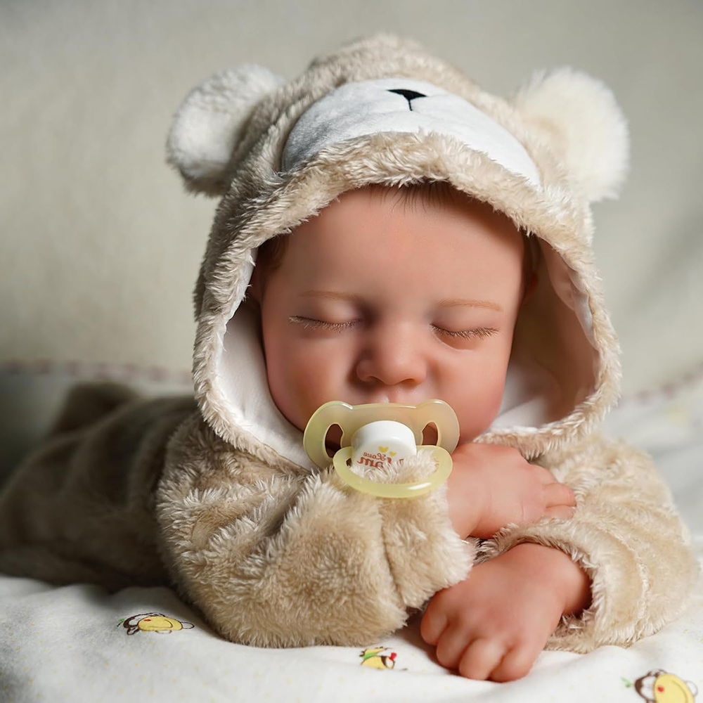 18インチ リバースベビードール 46cm ビニール製 リアルな睡眠新生児人形 かわいいクマの服 子供の誕生日プレゼント