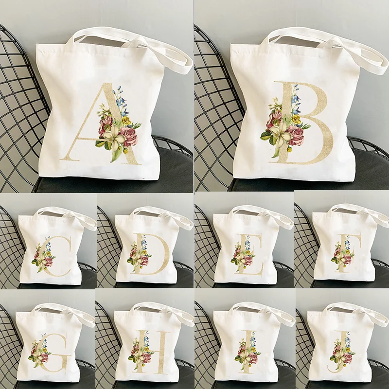 再利用可能な布バッグハンドバッグショルダーバッグカスタムシンプルなゴールドレタープリントショッピングブラックバッグキャンバストートバッグプリント漫画