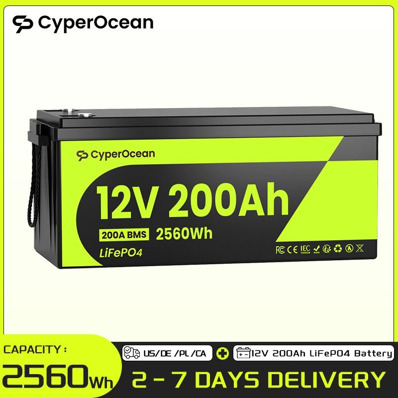 CyperOcean 12V 200Ah LiFePO4 バッテリー内蔵 200A BMS 低温保護 RV/アウトドアキャンプ/家庭用エネルギー貯蔵用