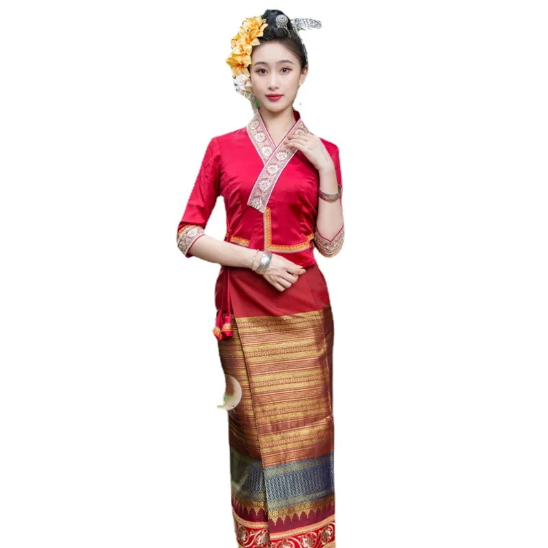 タイの伝統的な服女性のためのブラウストップスファシンスカートタイドレス作業服東南アジア服 Dai ヴィンテージ