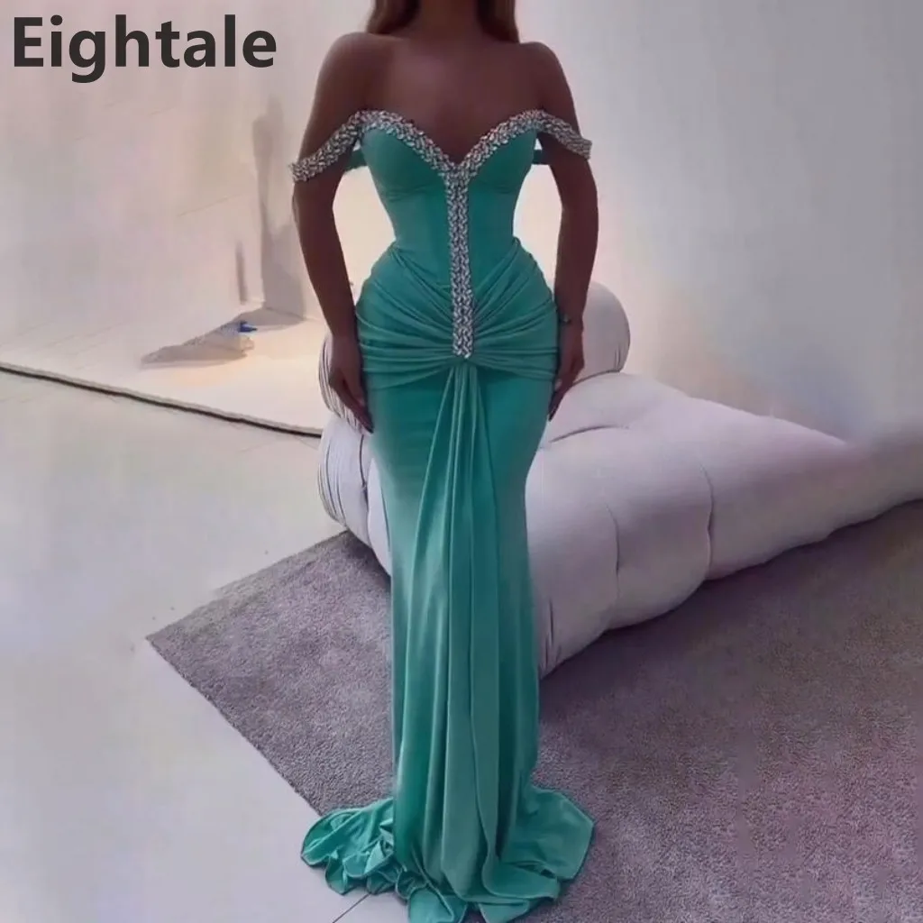 Eightale 2025 アラビアマーメイドマキシイブニングドレスオフショルダープリーツビーズカスタマイズされたウエディングドレスパーティードレスローブドソワレ