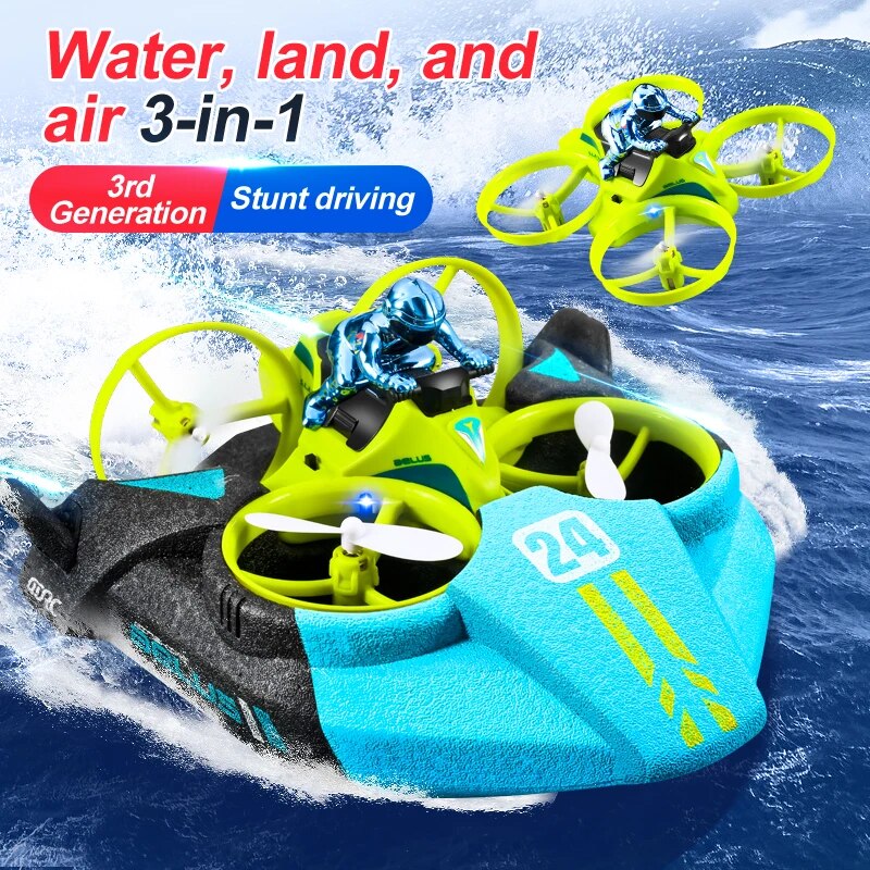 RC ミニドローン高度保持ヘッドレスモード 3 で 1 海陸航空飛行 2.4 グラム 6 軸 Quadcopter ボート RC ヘリコプター子供用