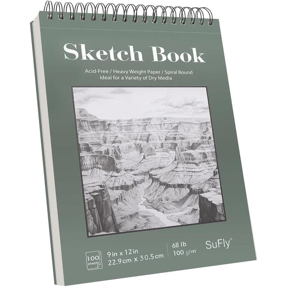 スケッチブック 9x12、画用紙パッド-68ポンド/100gsm、トップスパイラルスケッチブックハードカバー、100枚スケッチパッド子供用教室アートS