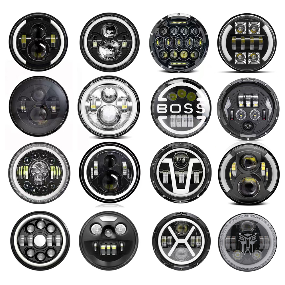 7 インチ LED 自動ヘッドライトオートバイ LED ヘッドライト DRL エンジェルアイハーレーホンダヤマハジープランダ Niva 都市車 H4 ヘッドランプ