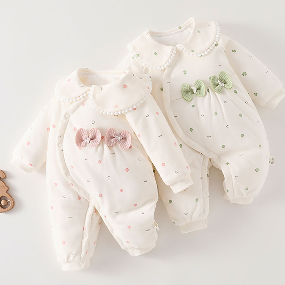 MILANCEL 冬ベビーロンパース 0-24 メートル甘い花幼児ジャンプスーツ暖かいフリースパッド入り女の子服厚みの弓幼児生き抜く