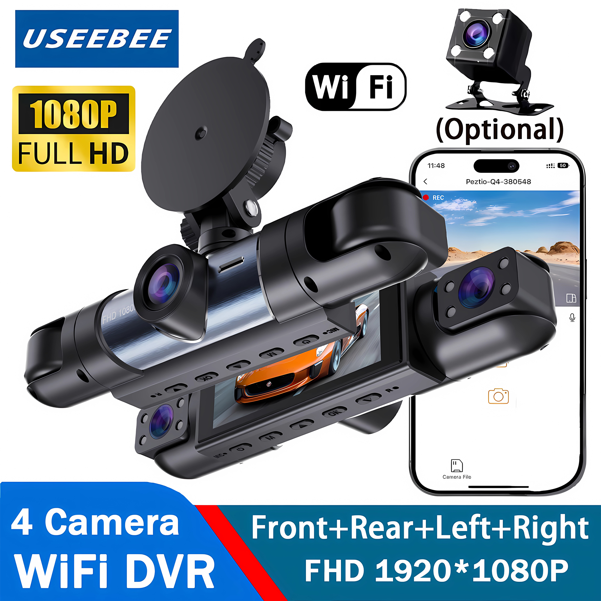 360° 4 カメラダッシュカム車 DVR WiFi HD 1080P ビデオレコーダー 4 チャンネルフロントリアビューナイトビジョンブラックボックス DVR 車両用