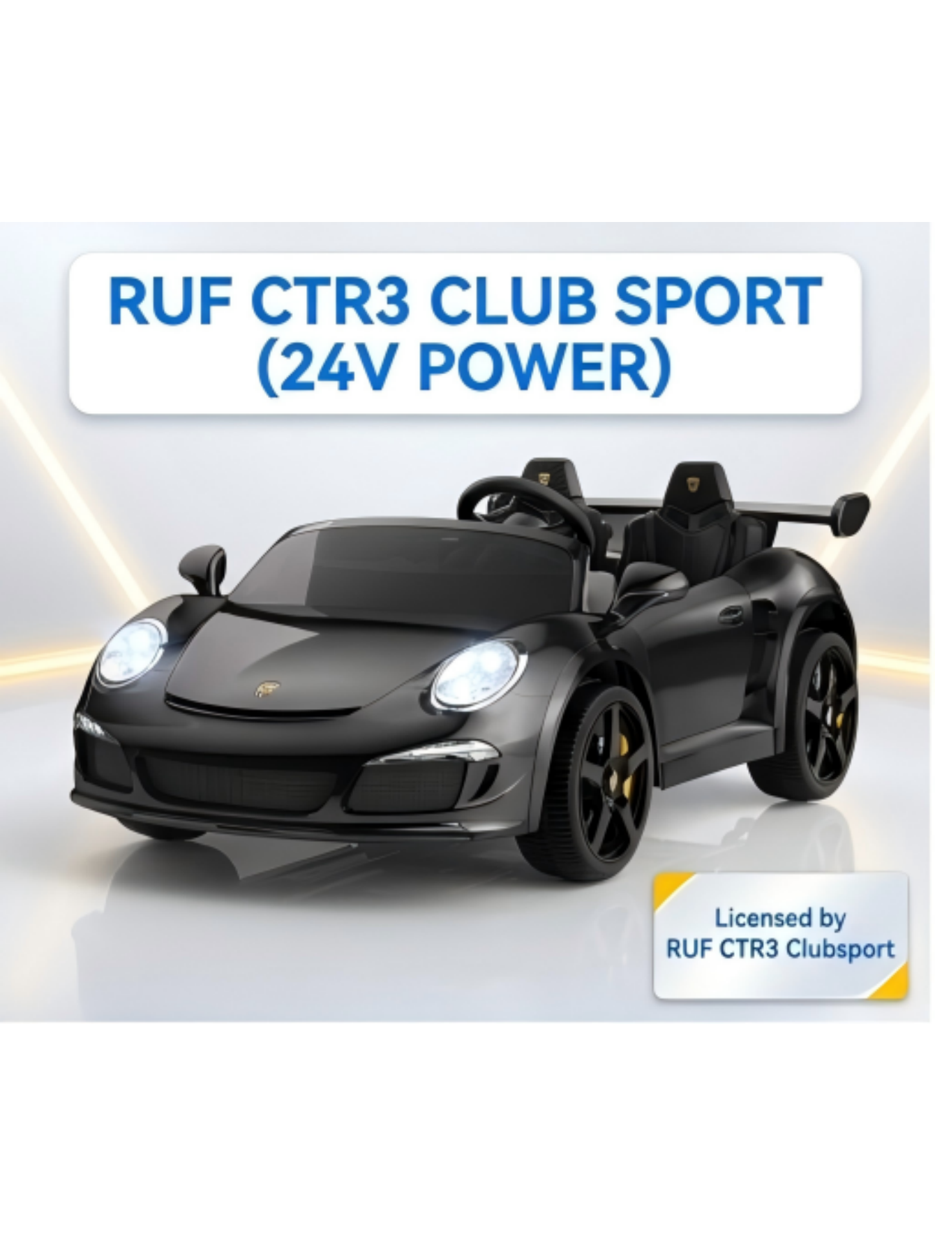 24V RUF CTR3 ライセンスライドオンカー、4x90W モーター付き 2 人乗り電気自動車、4WD サスペンション、RC、音楽、パワーホイール キッズギフト