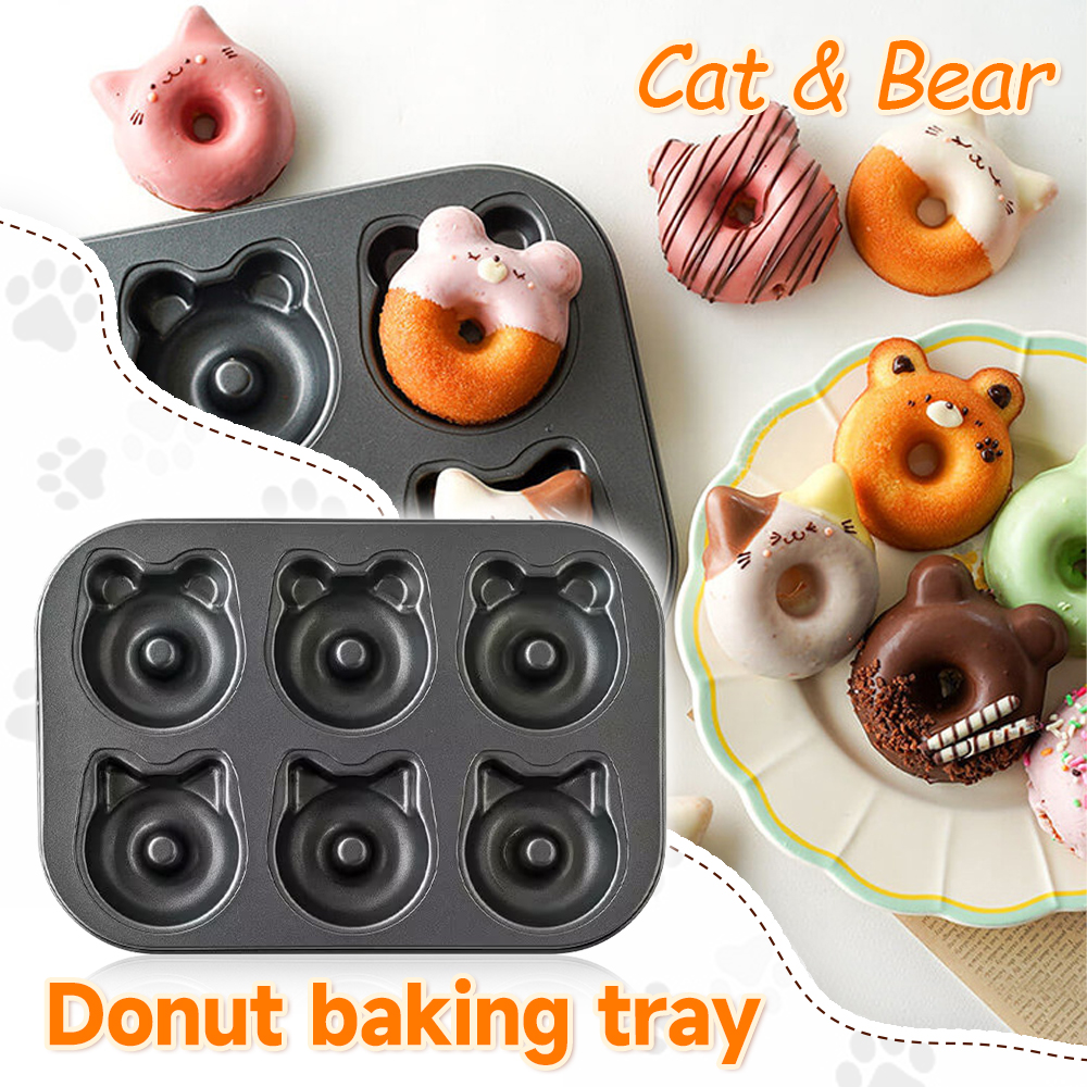 6 カップ DIY ドーナツベーキングツール漫画かわいいクマ猫チョコレートケーキベーキングトレイノンスティック金属ドーナツ型マフィンパントレイパン