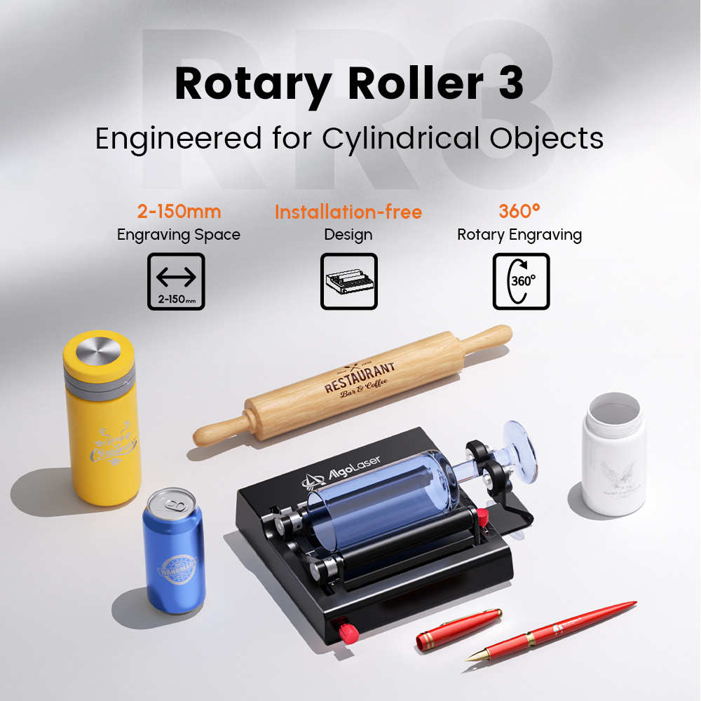 AlgoLaser 第 3 世代レーザーロータリーローラー Y 軸追加軸 360 度回転レーザー彫刻カッター彫刻缶ボトルペンリング