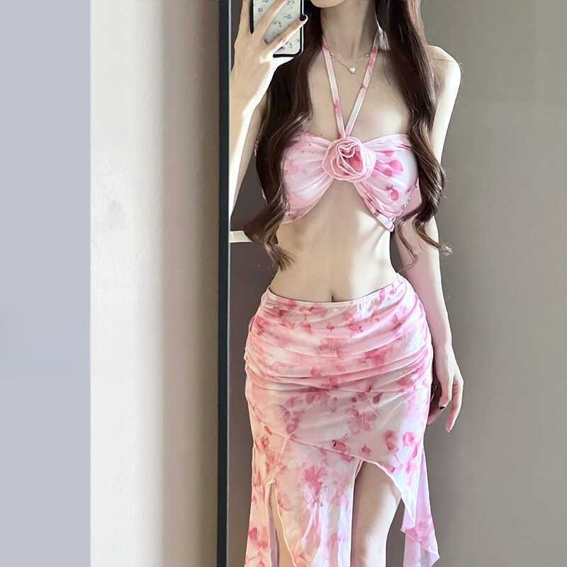 レディース ロングドレス ビキニ ホルターネック セクシー 水着 取り外し可能なパッド付き ビーチ カバーアップ 流れるような水着 休暇用 ボディシェイピング用