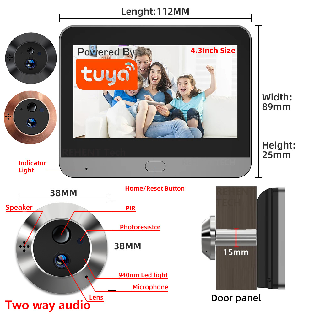 ミニ双方向オーディオ 3MP Tuya SmartLife APP WiFi デジタルドアアイのぞき穴ビューア赤外線 940NM ナイトビジョン PIR カメラワイドビュー